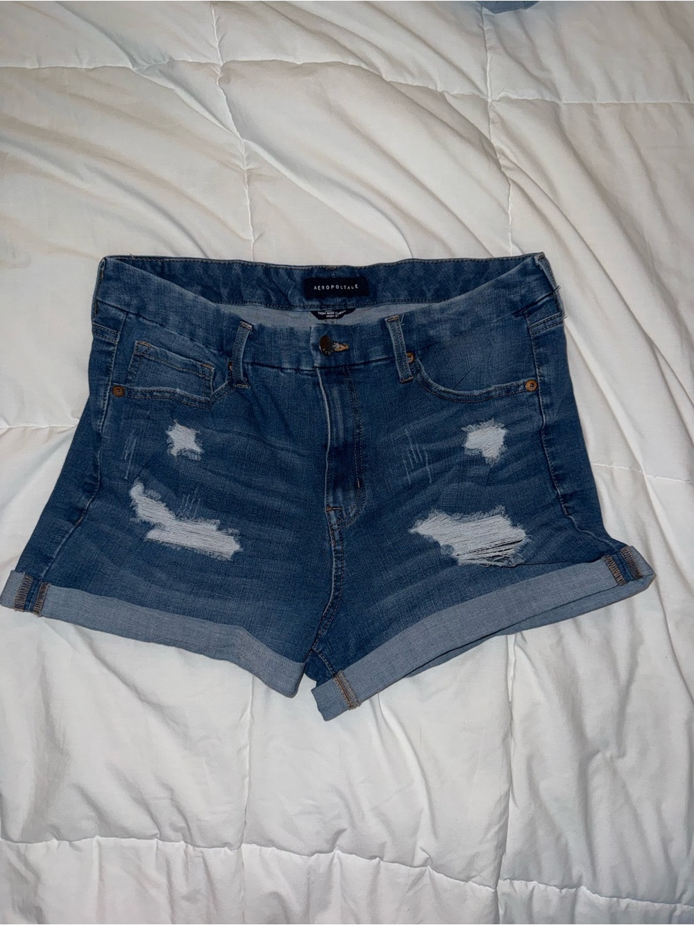 Aeropostale Dark Blue Distressed Cuffed Denim Shorts